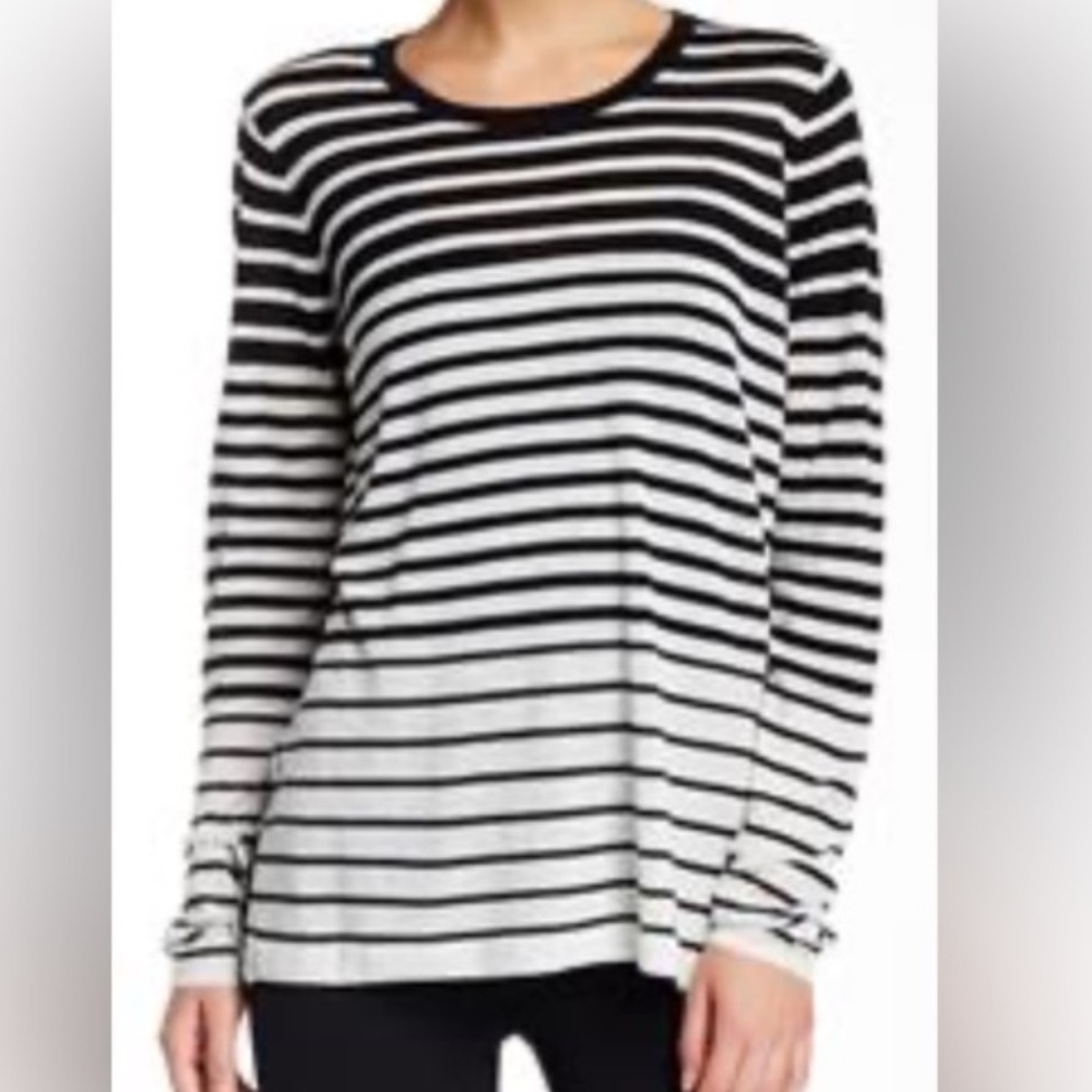 Vince Striped Silk/Cashmere Knit Long Sleeve Sweater Top | Black/White | Size XS